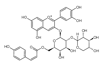 cyanidin 3-O-[2-O-(β-xylopyranosyl)-6-O-((Z)-p-coumaroyl)-β-galactopyranoside] Structure