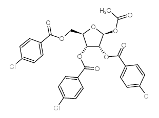 1-乙酰氧基-2,3,5-三(4-氯苯甲酰)氧基-beta-D-呋喃核糖结构式
