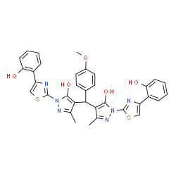 4,4'-[(4-methoxyphenyl)methanediyl]bis{1-[4-(2-hydroxyphenyl)-1,3-thiazol-2-yl]-3-methyl-1H-pyrazol-5-ol} Structure