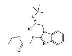 Acetic acid, [[1-[2-[(1,1-dimethylethyl)amino]-2-oxoethyl]-1H-benzimidazol-2-yl]thio]-, ethyl ester (9CI)结构式