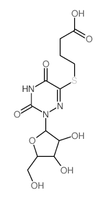 Butanoic acid,4-[(2,3,4,5-tetrahydro-3,5-dioxo-2-b-D-ribofuranosyl-1,2,4-triazin-6-yl)thio]- Structure