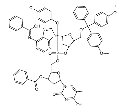 3'-O-benzoyl-P-(4-chlorophenyl)thymidylyl(5'→3')-N-benzoyl-5'-O-[bis(4-methoxyphenyl)phenylmethyl]-2'-deoxyadenosine结构式