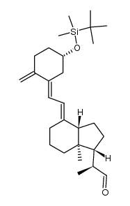 (S)-2-((1R,3aS,7aR,E)-4-((E)-2-((S)-5-((tert-butyldimethylsilyl)oxy)-2-Methylenecyclohexylidene)ethylidene)-7a-Methyloctahydro-1H-inden-1-yl)propanal结构式