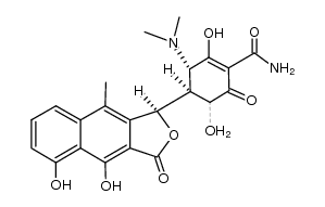 (3S)-4t-[(R)-4,5-dihydroxy-9-methyl-3-oxo-1,3-dihydro-naphtho[2,3-c]furan-1-yl)-3r-dimethylamino-2,5ξ-dihydroxy-6-oxo-cyclohex-1-enecarboxylic acid amide Structure