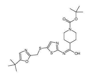 tert-butyl 4-((5-((5-tert-butyloxazol-2-yl) Methylthio)thiazol-2-yl)carbamoyl)piperidine-1-carboxylate结构式