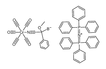 bis(triphenylphosphine)iminium pentacarbonyl[methoxy(phenyl)(trihydridoborate)acetonitrile]chromium Structure