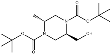 二叔丁基(2R,5R)-2-(羟甲基)-5-甲基哌嗪-1,4-二羧酸结构式