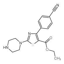 ethyl 2-piperazine-4-(4-cyano)phenyl thiazole-5-carboxylate Structure