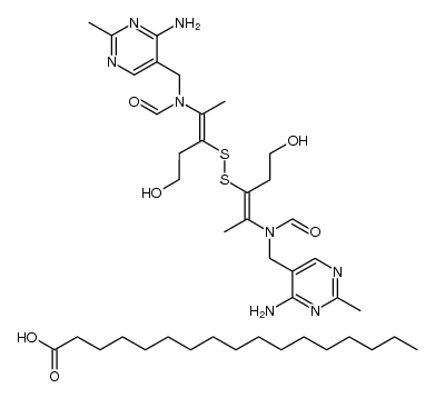 N,N'-(disulfanediylbis(5-hydroxypent-2-ene-3,2-diyl))bis(N-((4-amino-2-methylpyrimidin-5-yl)methyl)formamide) heptadecanoate结构式