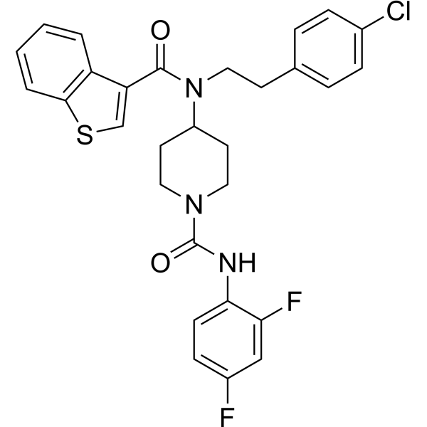 4-[(苯并[B]噻吩-3-基羰基)[2-(4-氯苯基)乙基]氨基]-N-(2,4-二氟苯基)-1-哌啶甲酰胺结构式