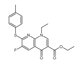 ethyl 1-ethyl-6-fluoro-1,4-dihydro-4-oxo-7-(p-tolylthio)-1,8-naphthyridine-3-carboxylate结构式