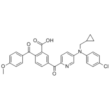 5-[5-[4-chloro-N-(cyclopropylmethyl)anilino]pyridine-2-carbonyl]-2-(4-methoxybenzoyl)benzoic acid结构式