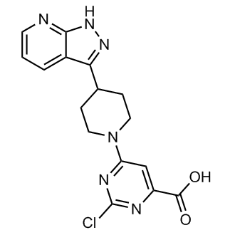 6-(4-(1H-Pyrazolo[3,4-b]pyridin-3-yl)piperidin-1-yl)-2-chloropyrimidine-4-carboxylicacid Structure