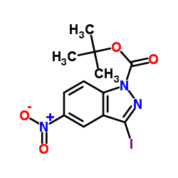 叔-丁基 3-碘-5-硝基-1H-吲唑-1-甲酸基酯结构式