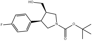 反式-3-(4-氟苯基)-4-(羟甲基)吡咯烷-1-羧酸叔丁酯结构式