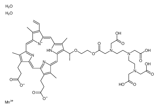 3-[13-[1-[2-[2-[2-[2-[bis(carboxylatomethyl)amino]ethyl-(carboxylatomethyl)amino]ethyl-(carboxylatomethyl)amino]acetyl]oxyethoxy]ethyl]-18-(2-carboxylatoethyl)-8-ethenyl-3,7,12,17-tetramethylporphyrin-21,24-diid-2-yl]propanoate,hydron,manganese(3+),hydrox结构式