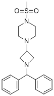 1-[1-(diphenylmethyl)-3-azetidinyl]-4-(methylsulfonyl)-piperazine structure