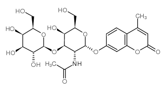 4-甲基香豆素基-2-乙酰氨基-2-脱氧-3-氧-(β-D-吡喃半乳糖基)-α-D-吡喃半乳糖苷结构式