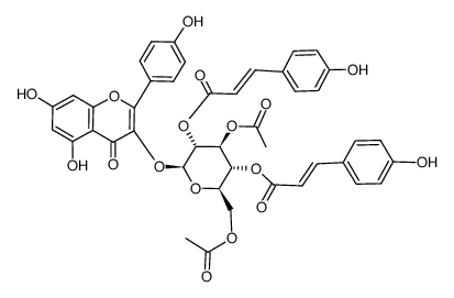 3-O-kaempferol 3,6-di-O-acetyl-2,4-di-O-(trans-p-coumaroyl)-β-D-glucopyranoside结构式