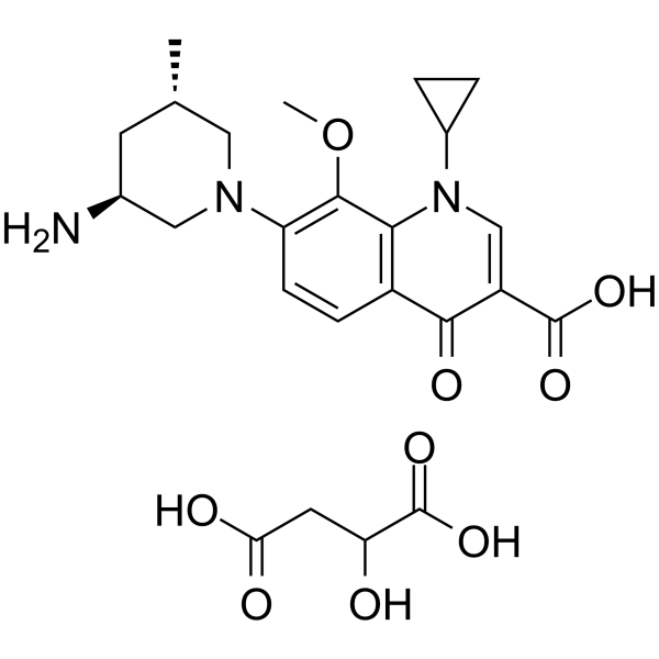 7-[(3S,5S)-3-amino-5-methylpiperidin-1-yl]-1-cyclopropyl-8-methoxy-4-oxoquinoline-3-carboxylic acid,2-hydroxybutanedioic acid Structure