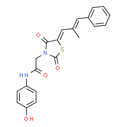 N-(4-hydroxyphenyl)-2-((Z)-5-((E)-2-methyl-3-phenylallylidene)-2,4-dioxothiazolidin-3-yl)acetamide结构式