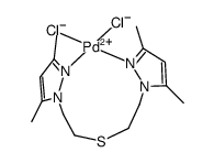 [PdCl2(1,5-bis(3,5-dimethyl-1-pyrazolyl)-3-thiapentane] Structure