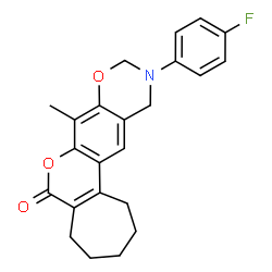 11-(4-fluorophenyl)-8-methyl-2,3,4,5,11,12-hexahydro-1H-cyclohepta[3,4]chromeno[6,7-e][1,3]oxazin-6(10H)-one structure