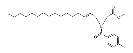 (2R,3R)-(-)-N-(p-toluenesulfinyl)-2-carbomethoxy-3-(1-pentadecenyl)aziridine Structure