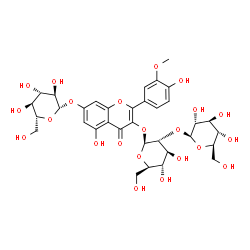 3-[[2-O-(β-D-Glucopyranosyl)-β-D-glucopyranosyl]oxy]-7-(β-D-glucopyranosyloxy)-5-hydroxy-2-(4-hydroxy-3-methoxyphenyl)-4H-1-benzopyran-4-one结构式