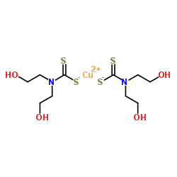 双(2-羟乙基)二硫代氨基甲酸铜(II)结构式