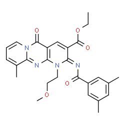 ethyl 2-[(3,5-dimethylbenzoyl)imino]-1-(2-methoxyethyl)-10-methyl-5-oxo-1,5-dihydro-2H-dipyrido[1,2-a:2,3-d]pyrimidine-3-carboxylate structure