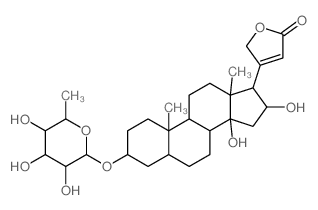 Card-20(22)-enolide,3-[(6-deoxy-a-L-mannopyranosyl)oxy]-14,16-dihydroxy-,(3b,5b,16b)- Structure