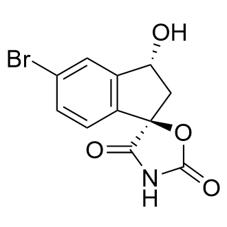(1R,3R)-5-溴-3-羟基-2,3-二氢螺[茚-1,5'-噁唑烷]-2',4'-二酮结构式