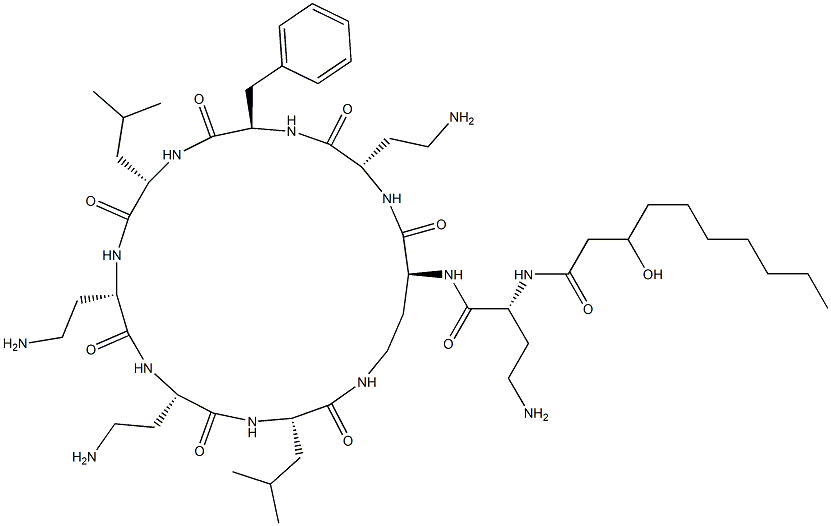 N2-[N2-(3-Hydroxy-1-oxodecyl)-D-DAB-]cyclo[L-DAB*-L-DAB-D-Phe-L-Leu-L-DAB-L-DAB-L-Leu-]结构式