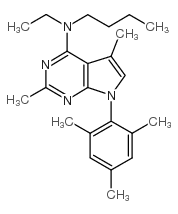 N-丁基-N-乙基-2,5-二甲基-7-(2,4,6-三甲基苯基)-7H-吡咯并[2,3-d]嘧啶-4-胺结构式