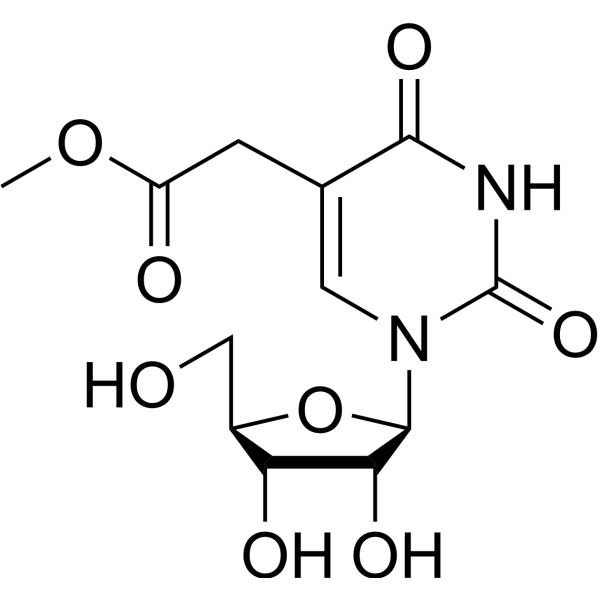 5-Pyrimidineacetic acid, 1,2,3,4-tetrahydro-2,4-dioxo-1-beta-D-ribofur anosyl-, methyl ester structure