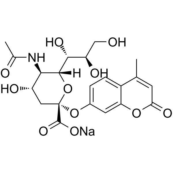 N-乙酰基-2-O-(4-甲基-2-氧代-2H-1-苯并吡喃-7-基)-ALPHA-神经氨酸一钠盐结构式
