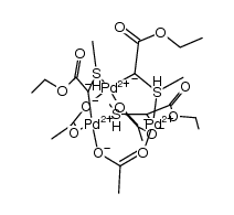 [Pd3(μ-acetato)3(μ,η2-(methylthio)(ethoxycarbonyl)methyl-C,S)3]结构式
