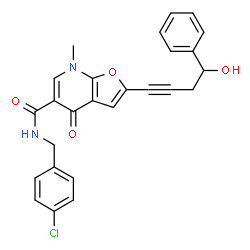 Furo[2,3-b]pyridine-5-carboxamide,N-[(4-chlorophenyl)methyl]-4,7-dihydro-2-(4-hydroxy-4-phenyl-1-butynyl)-7-methyl-4-oxo- (9CI) Structure