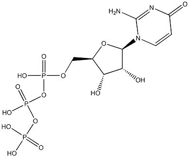 2-Amino-1-[5-O-[hydroxy[[hydroxy(phosphonooxy)phosphinyl]oxy]phosphinyl]-beta-D-ribofuranosyl]-4(1H)-pyrimidinone Structure