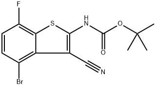 叔丁基(4-溴-3-氰基-7-氟苯并[B]噻吩-2-基)氨基甲酸酯结构式
