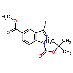 1-(叔丁基)5-甲基-3-碘-1H-吲唑-1,5-二羧酸酯结构式