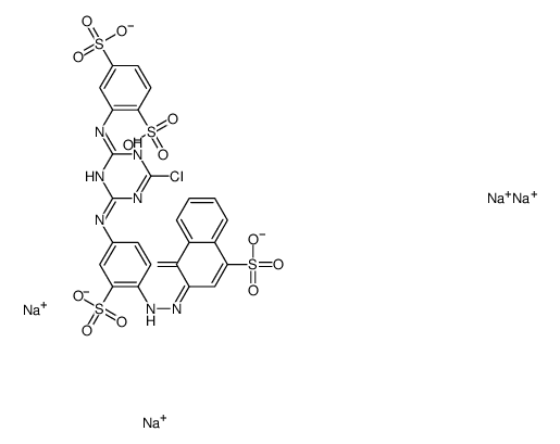 2-[[4-Chloro-6-[[4-[(1-hydroxy-4-sulfo-2-naphthalenyl)azo]-3-sulfophenyl]amino]-1,3,5-triazin-2-yl]amino]-1,4-benzenedisulfonic acid tetrasodium salt结构式