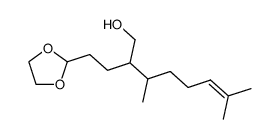 2-(1',1'-ethylene dioxy-3'-propyl)-3,7-dimethyl-oct-6-enol结构式
