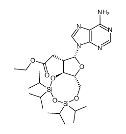 3',5'-O-(tetraisopropyldisiloxane-1,3-diyl)-2'-deoxy-2'(S)-ethoxycarbonylmethyladenosine结构式