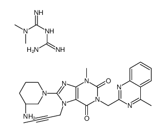 8-[(3R)-3-aminopiperidin-1-yl]-7-but-2-ynyl-3-methyl-1-[(4-methylquinazolin-2-yl)methyl]purine-2,6-dione,3-(diaminomethylidene)-1,1-dimethylguanidine Structure