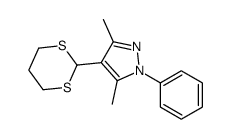 3,5-Dimethyl-4-(1,3-dithian-yl)-1-phenylpyrazole结构式