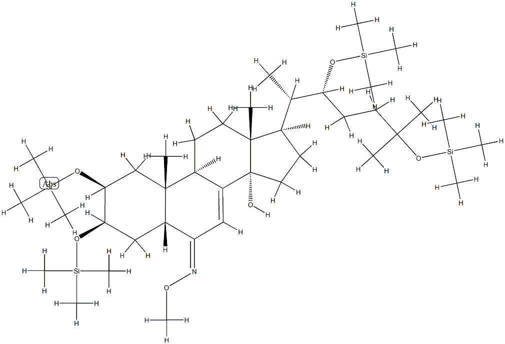 (22R)-14-Hydroxy-2β,3β,22,25-tetrakis[(trimethylsilyl)oxy]-5β-cholest-7-en-6-one O-methyl oxime Structure