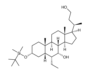 3α-tert-butyldimethylsilyloxy-7α-hydroxy-6α-ethyl-24-nor-5β-cholan-23-ol结构式