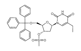 1-(2-deoxy-3-O-methanesulfonyl-5-O-trityl-β-D-ribopentafuranosyl)-5-ethyluracil Structure